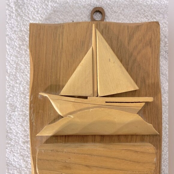 SOLD-Vintage Handmade Hand Carved Wood Notepad And Pen Holder - Picture 4 of 9